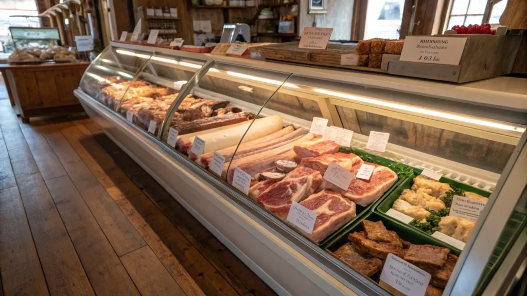 The Complete Guide to Soup Bones: Uses, Benefits, and Recipes 3 A butcher's display case featuring various types of soup bones.