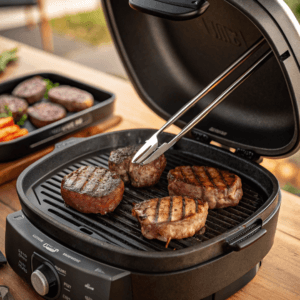a close up of the ninja woodfire grill with the li 1