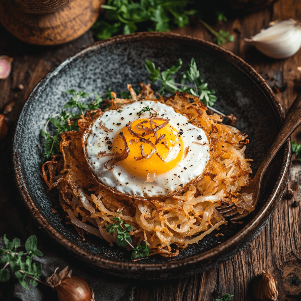 ezzeroual1 A plate of crispy golden hash browns garnished with 1c6929c7 b7be 4790 ab2d f038f3244217