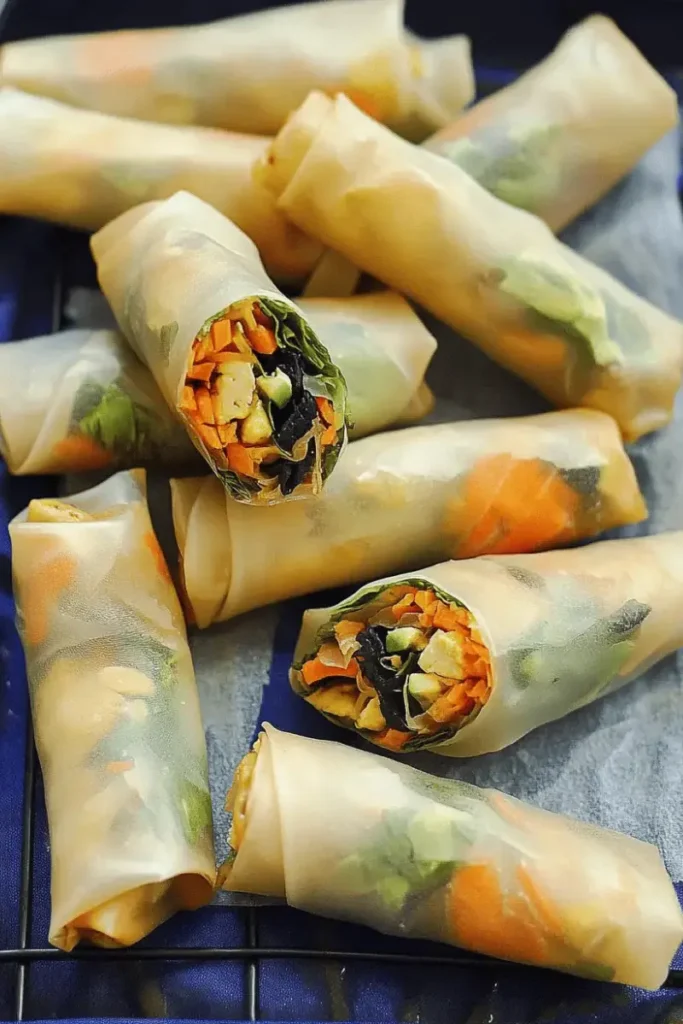 Veggie and Tofu Spring Rolls 3 Fresh Veggie and Tofu Spring Rolls with Colorful Filling