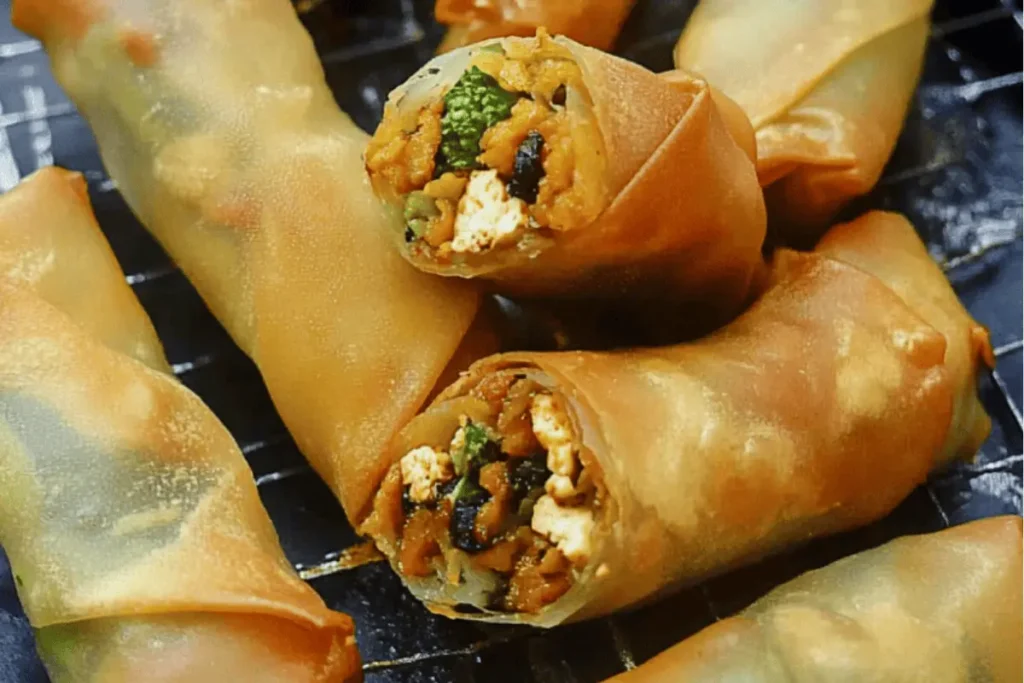 Veggie and Tofu Spring Rolls Close-Up