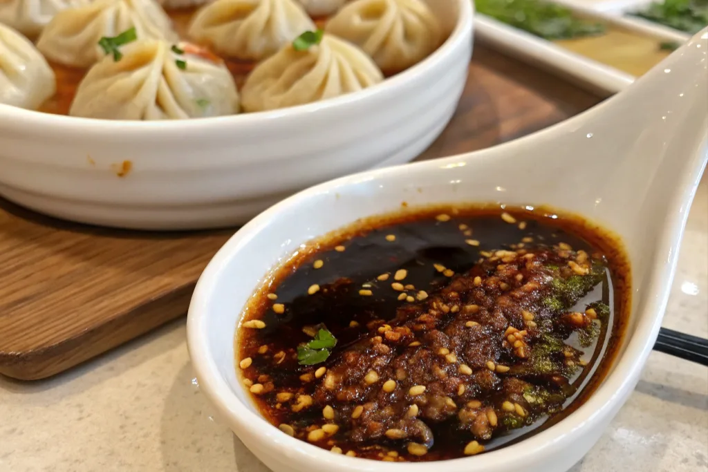 Din Tai Fung Black Vinegar in dipping bowl for dumplings