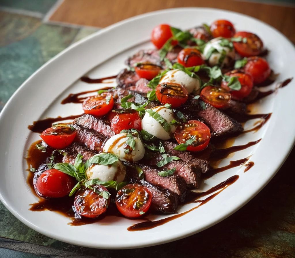 Grilled Flank Steak Caprese with Balsamic Dressing 2 Grilled Flank Steak Caprese with Balsamic Dressing