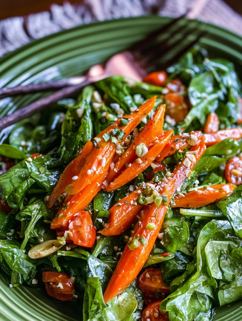 Spinach carrot salad with roasted vegetables recipe